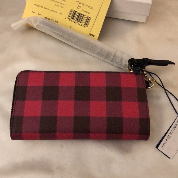 Dooney & Bourke Tucker Folded Zip Wristlet Red & Black Plaid NWT & Box - Picture 12 of 16